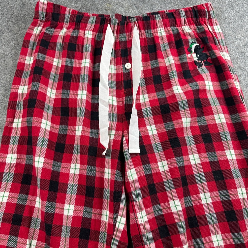 Disney Parks Pajama Pants Mens M Red Plaid Mickey Mouse Christmas Flannel Cotton